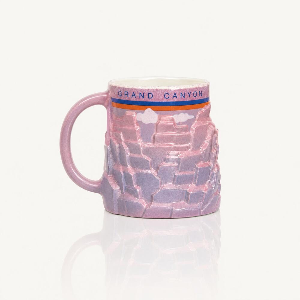 Vintage 1990s Grand Canyon 3D Sculpted Ceramic Mug, Iridescent Pink Glaze